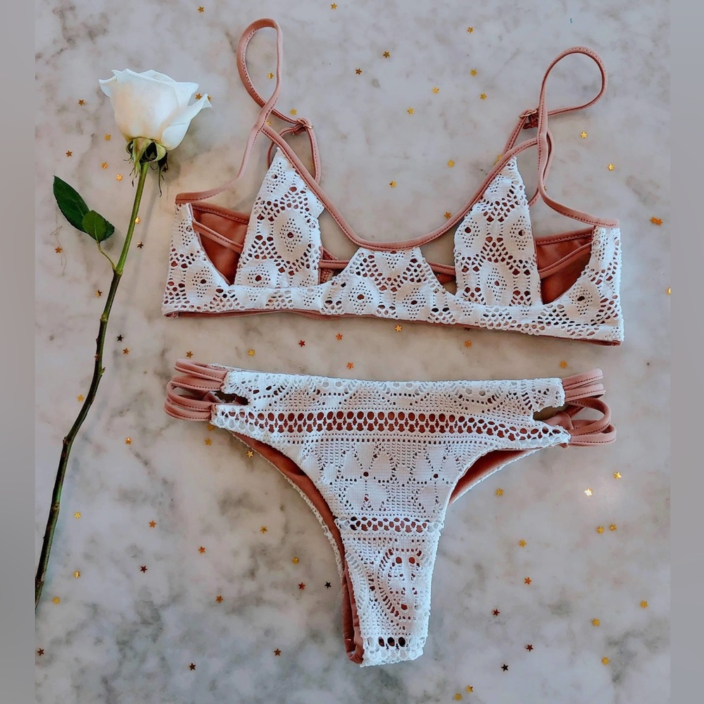 Siempre Golden Century City Bikini in White Lace
